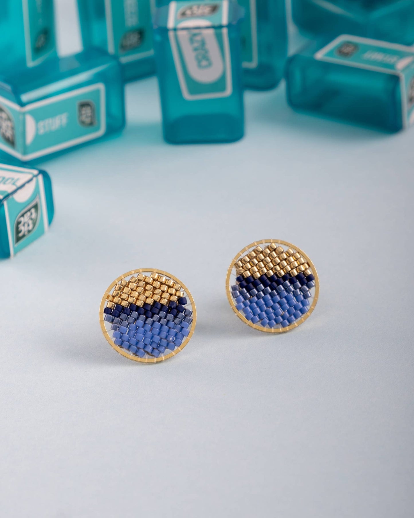 Mayana Designs Co - Beaded Handwoven Sweet Tart Stud Earrings (Blue)