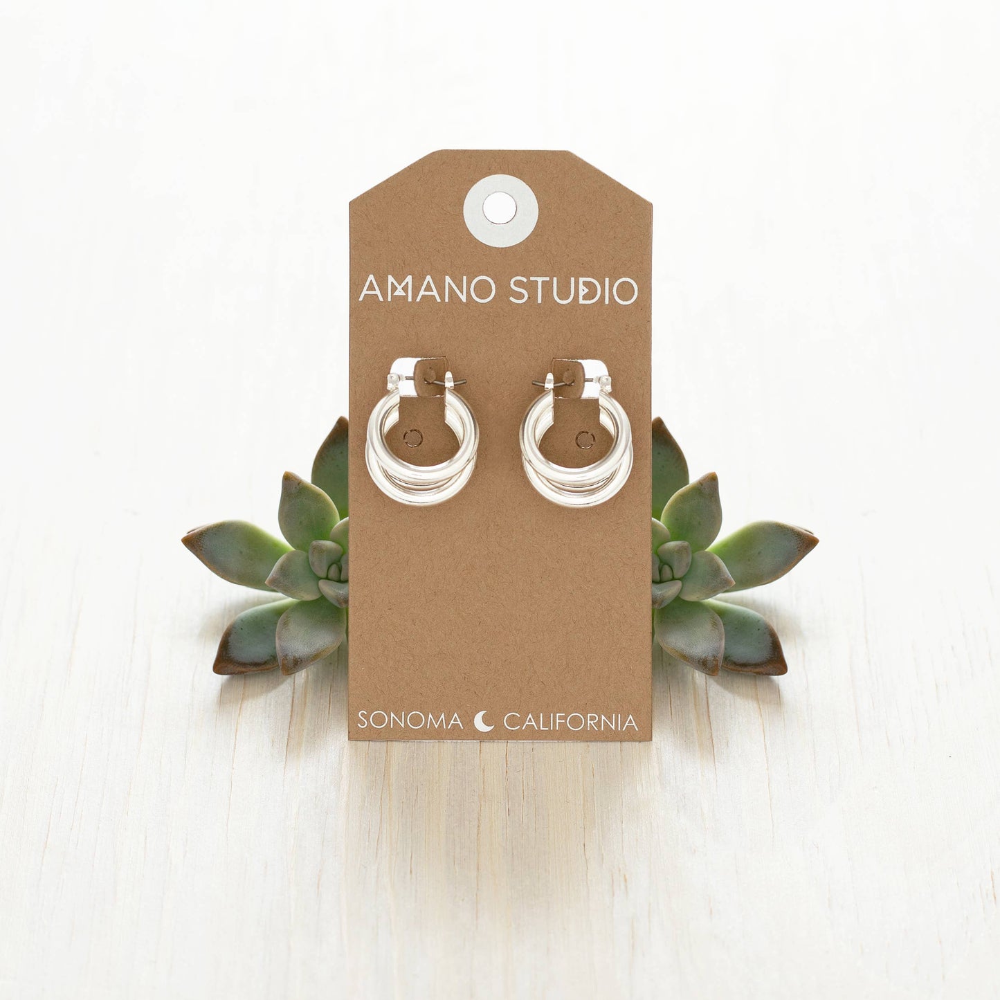 Amano Studio - Vintage Style Triple Hoop Earrings: Silver