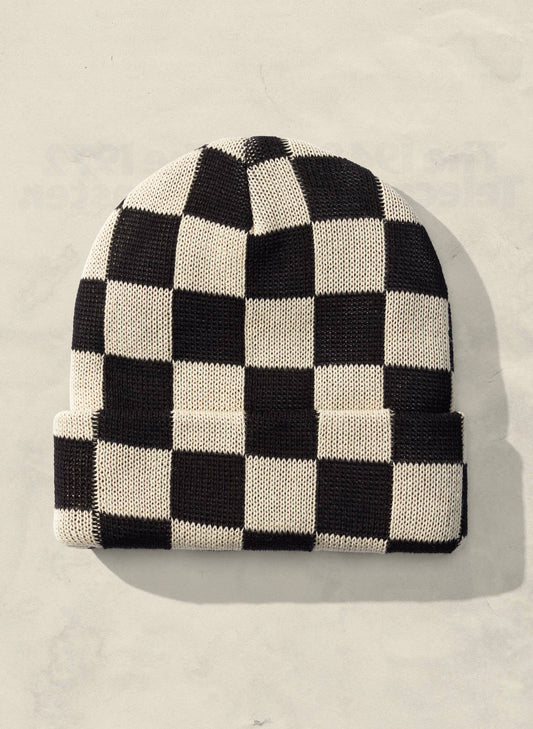 Checkerboard Slacker Beanie: Black
