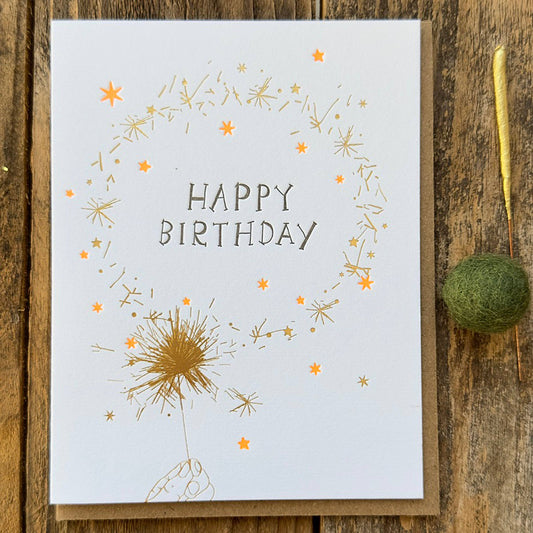 Birthday Letterpress Greeting Card Gold Foil Sparkler
