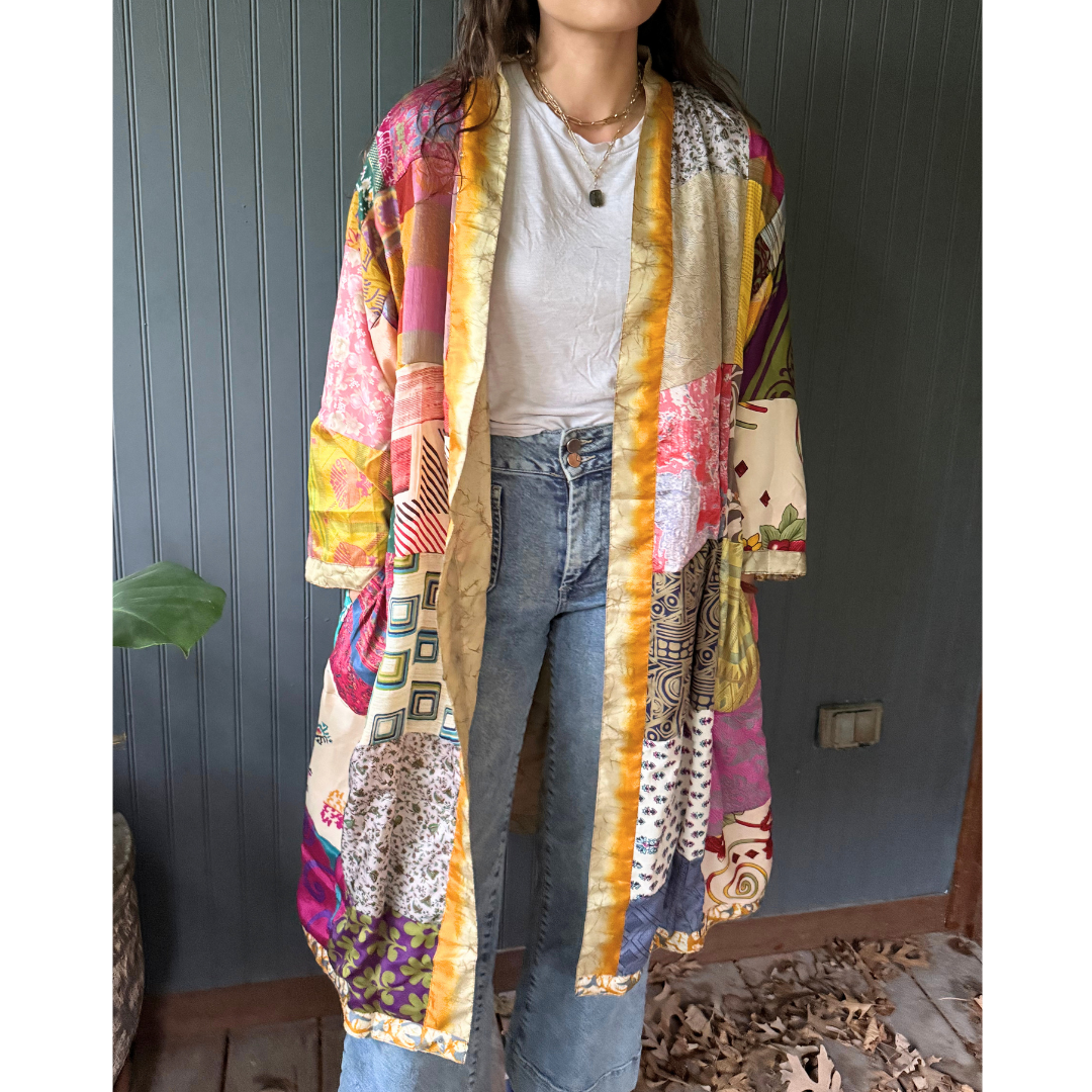 Seeds - Patchwork Silk Robe | Upcycled Silk One Size Reversible