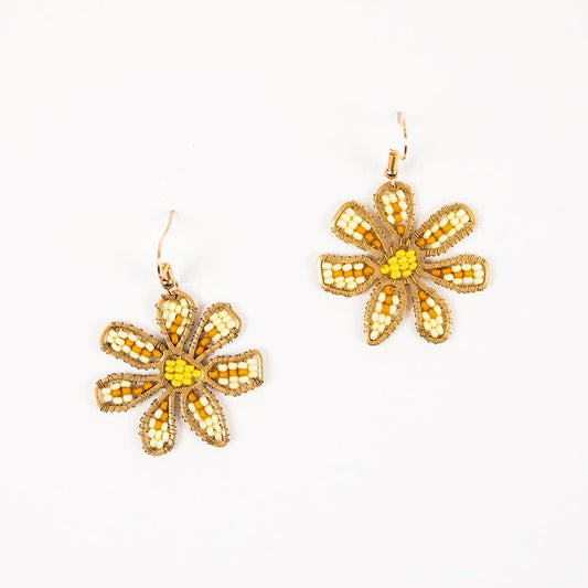 Altiplano - Beaded Daisy Earrings: Yellow