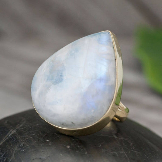 Baizaar - Large Brass Freeform Stone Ring: 8
