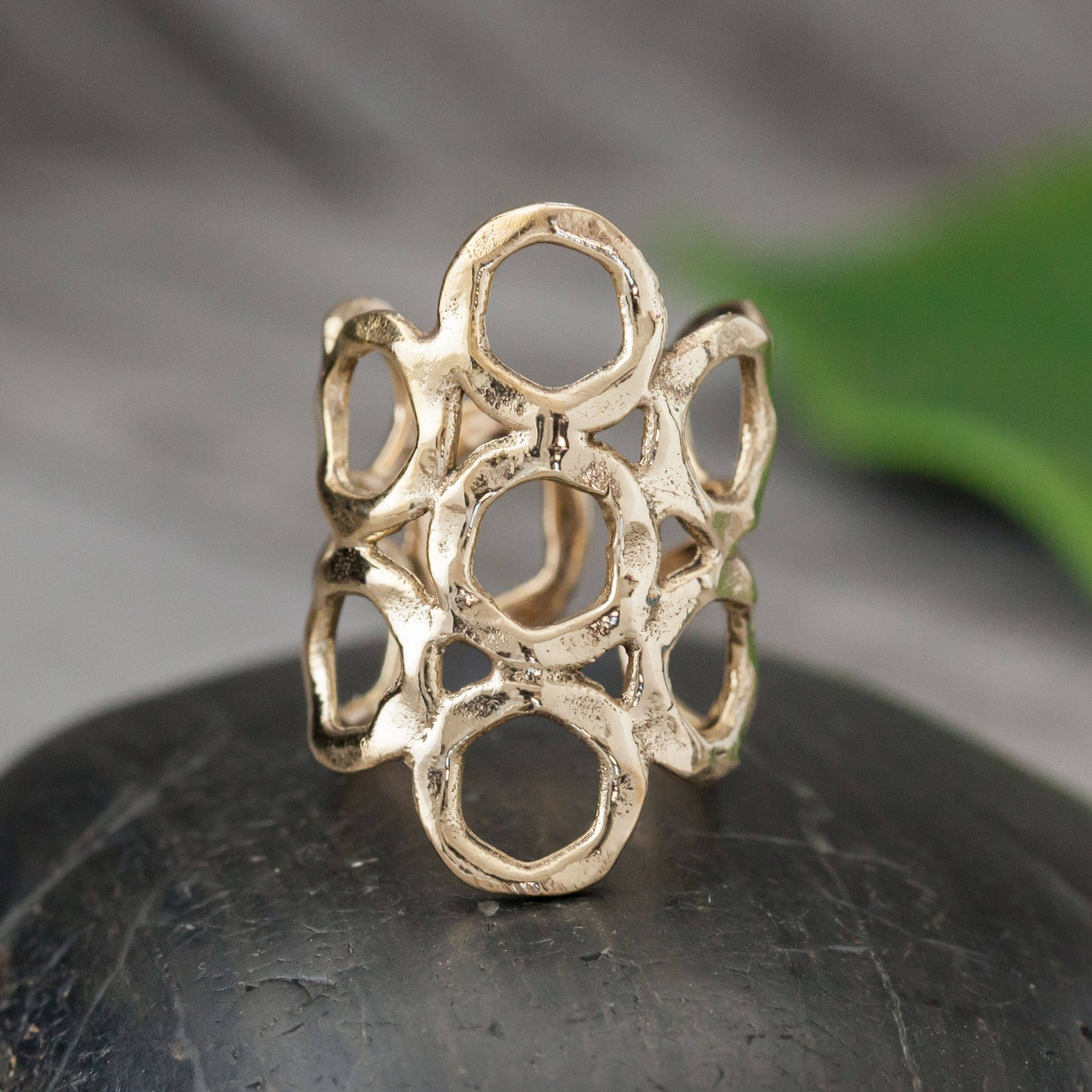 Baizaar - Adjustable Brass Stacked Circle Ring: 9