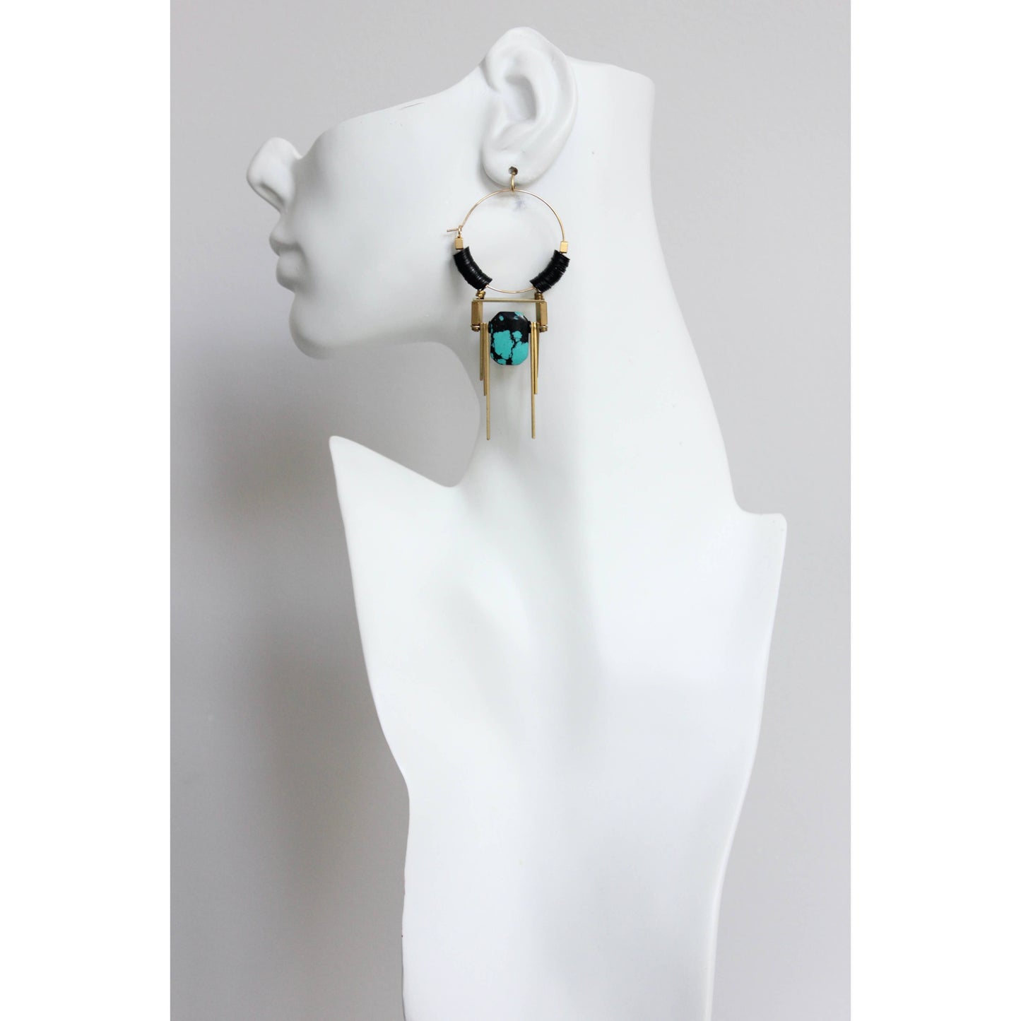 David Aubrey Jewelry - FERE101 Art Deco turquoise hoop earrings