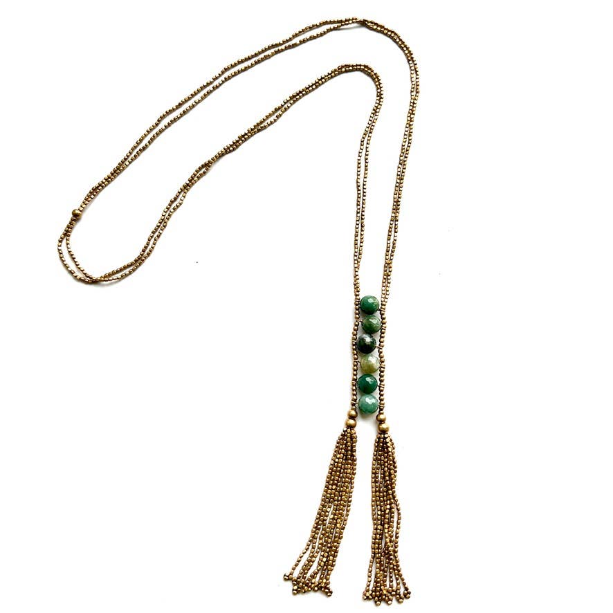 Baizaar - Stone Tassel Necklace: Green Agate