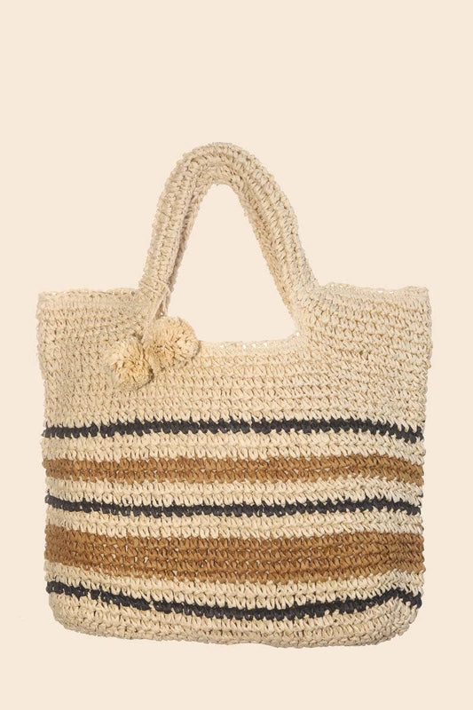 Striped Straw Braided Tote Bag: IV