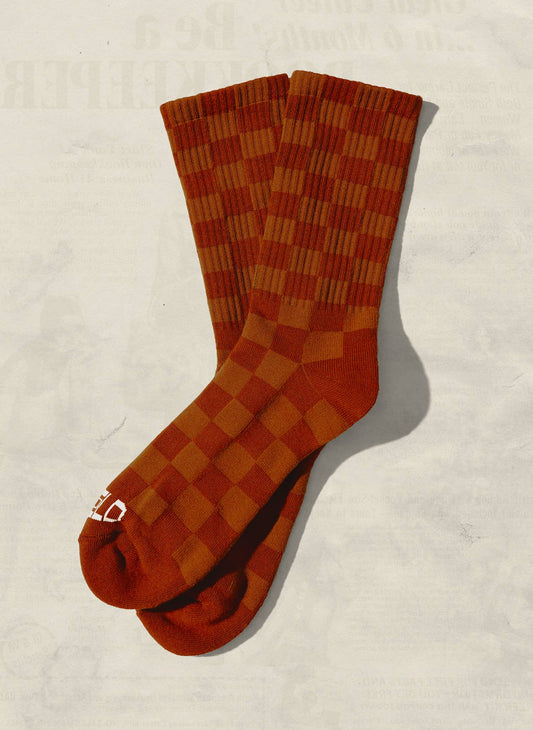 Tonal Checkerboard Socks (+4 Colors): Rust