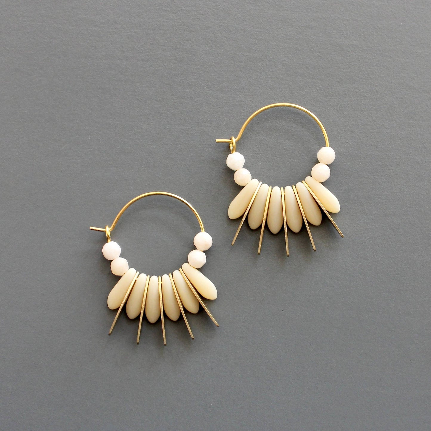 David Aubrey Jewelry - ISLE03 Mini matte cream colored hoop earrings