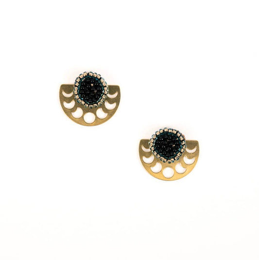 Brass Moon Phase Post Earrings