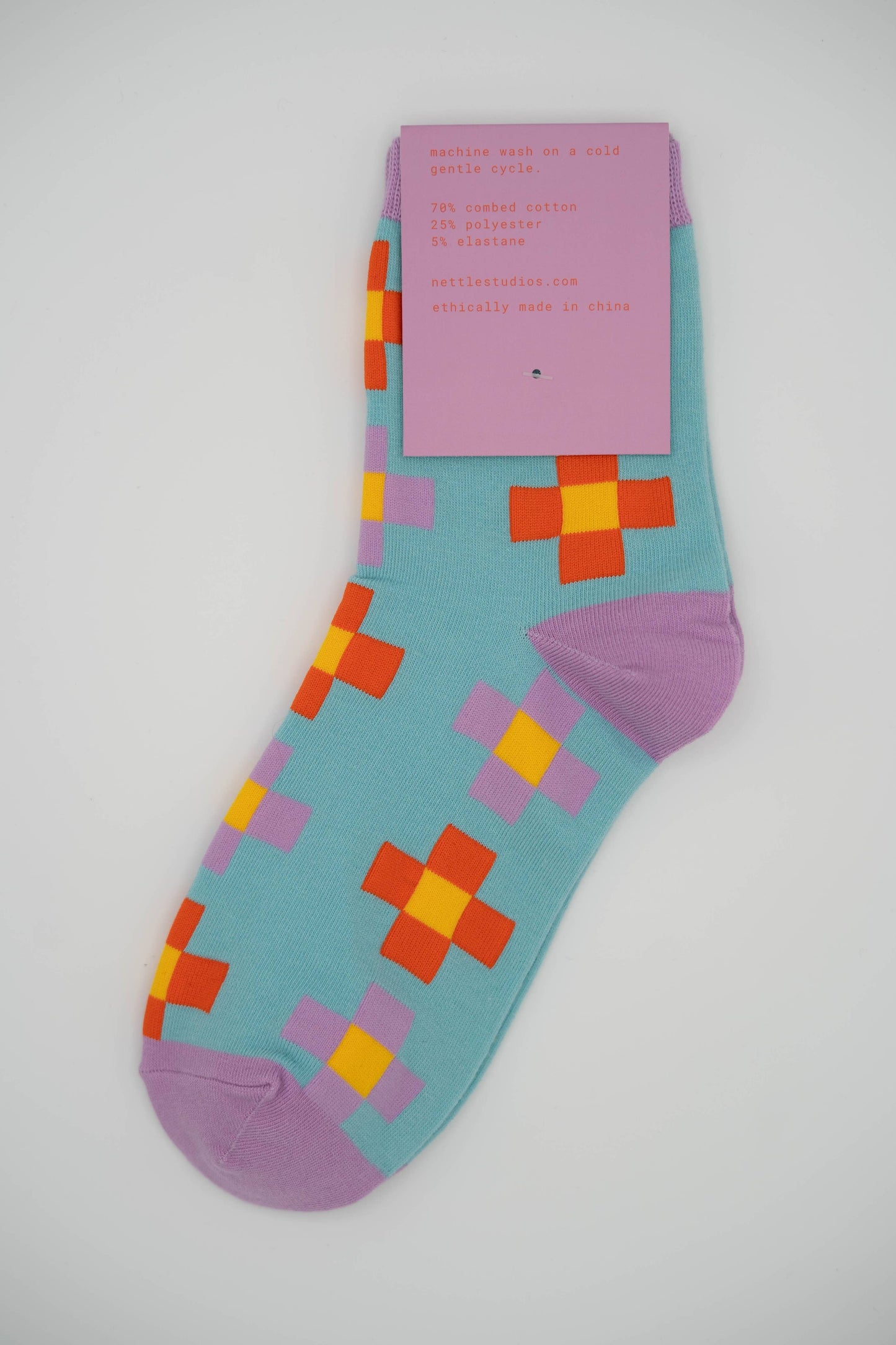 Nettle Studios - Women’s Cotton Ankle Socks - Blue Pixels