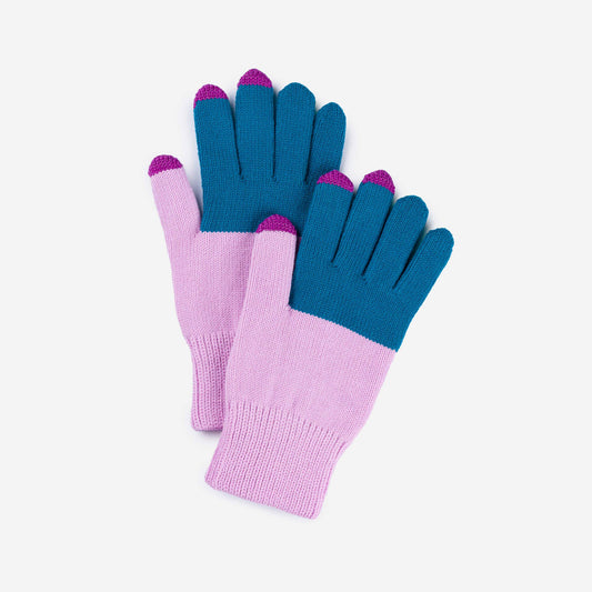 VERLOOP | knits - Colorblock Knit Touchscreen Gloves: Teal Lilac