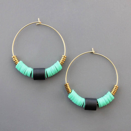 David Aubrey Jewelry - MDSE08 Green, black, and brass hoop earrings