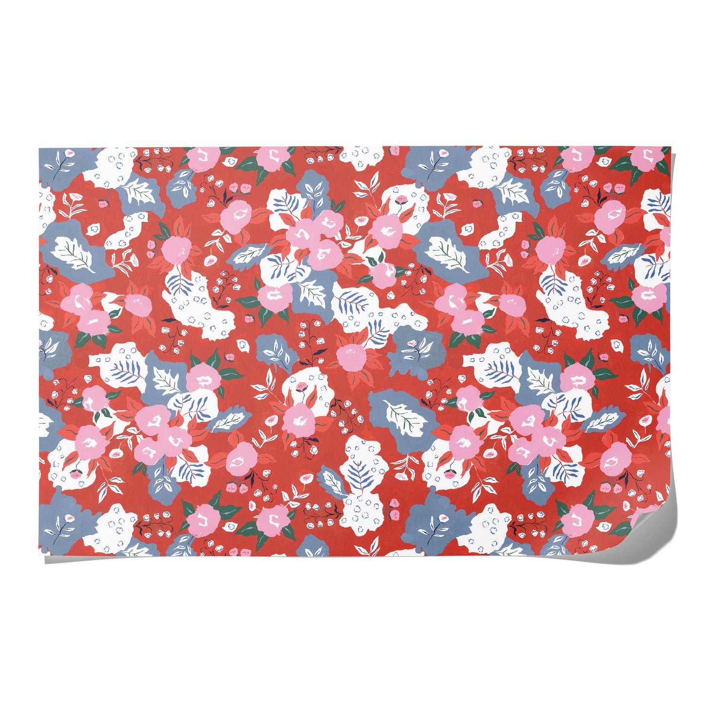 Red Cap Cards - Ruby Red Flower holiday wrapping paper: Rolls of 3 sheets