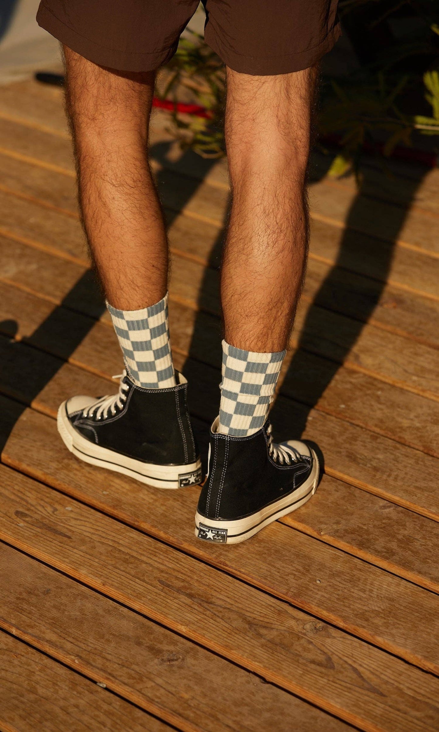 WELD Mfg. - Checkerboard Crew Socks: Slate & Cream