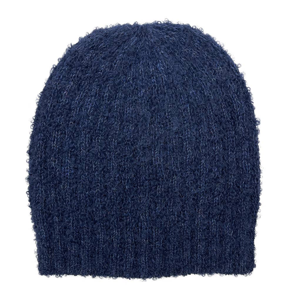 Navy Loop Knit Alpaca Beanie Hat