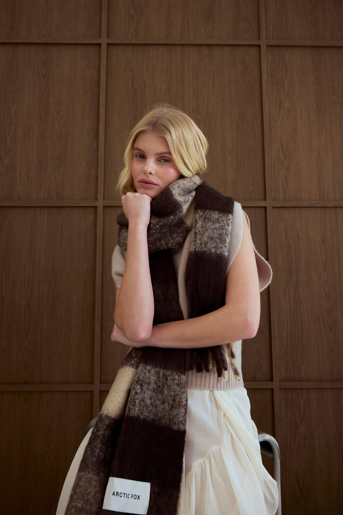 Arctic Fox & Co. - North America - The Reykjavik Scarf - 100% Recycled - Brown Check - FW26