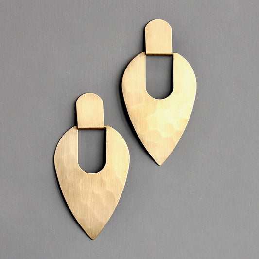 David Aubrey Jewelry - CHRE83 Geometric hammered brass post earrings