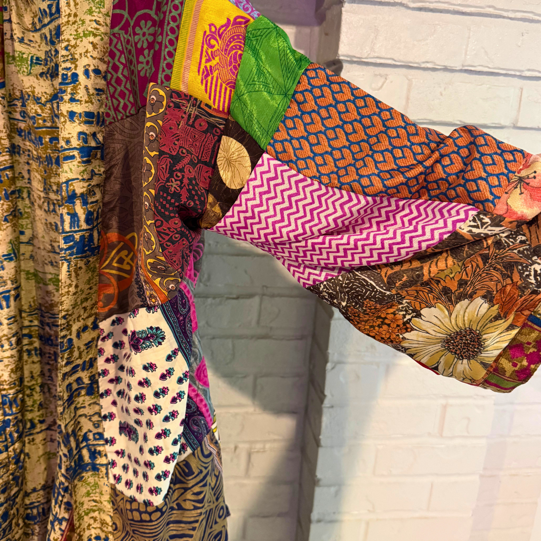 Seeds - Patchwork Silk Robe | Upcycled Silk One Size Reversible