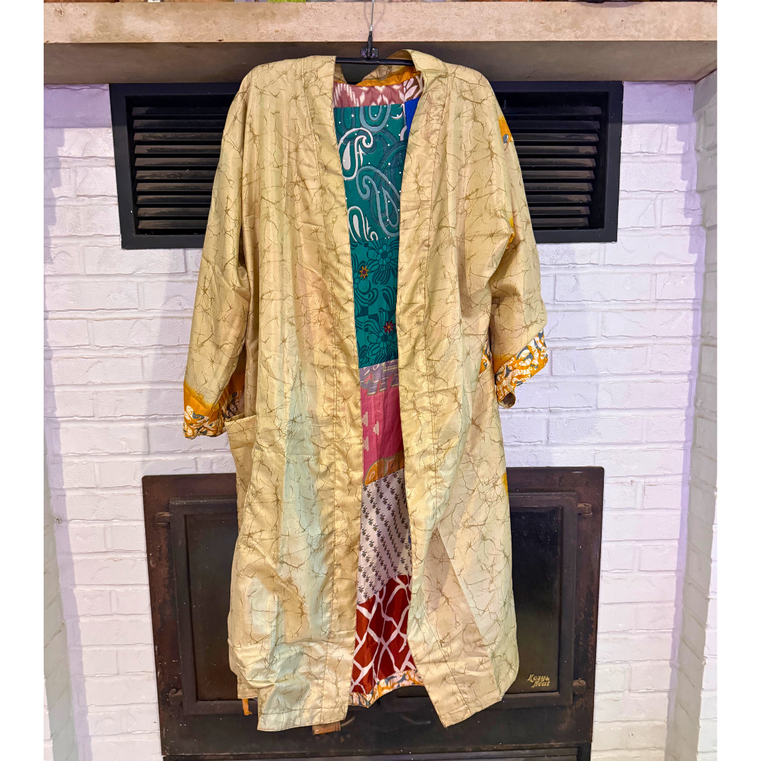 Seeds - Patchwork Silk Robe | Upcycled Silk One Size Reversible