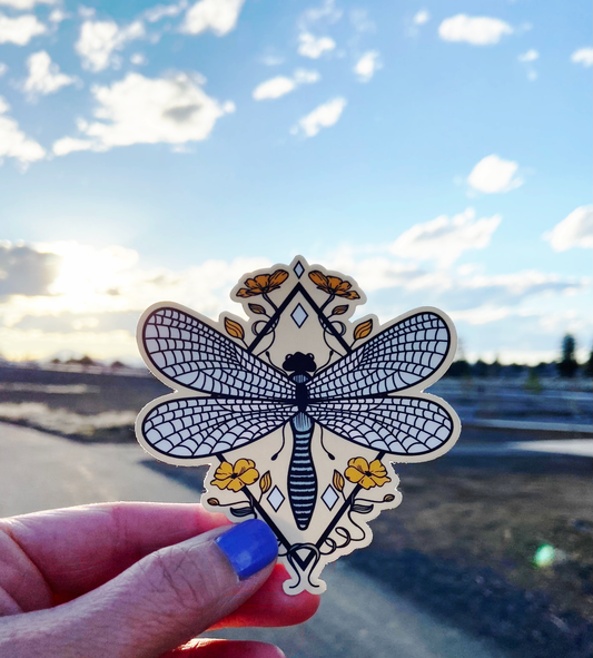 Graphic Heart - Floral Dragonfly - Vinyl Sticker