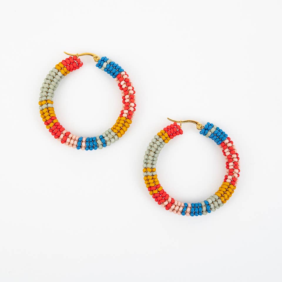 Altiplano - Patchwork Hoop Earrings: Retro Red