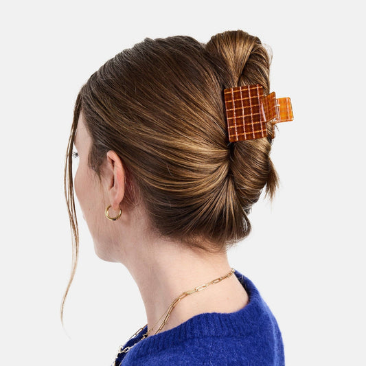 Midi Box Claw in Caramel Plaid