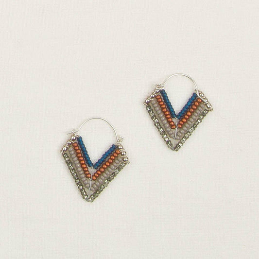 Chevron Bead Hoop Earrings: Denim/Copper