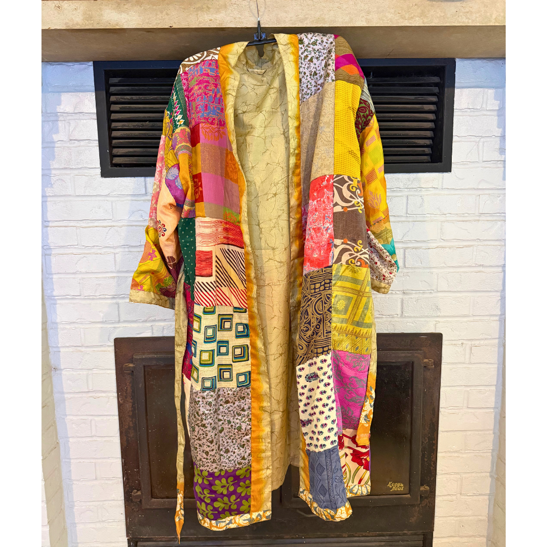 Seeds - Patchwork Silk Robe | Upcycled Silk One Size Reversible