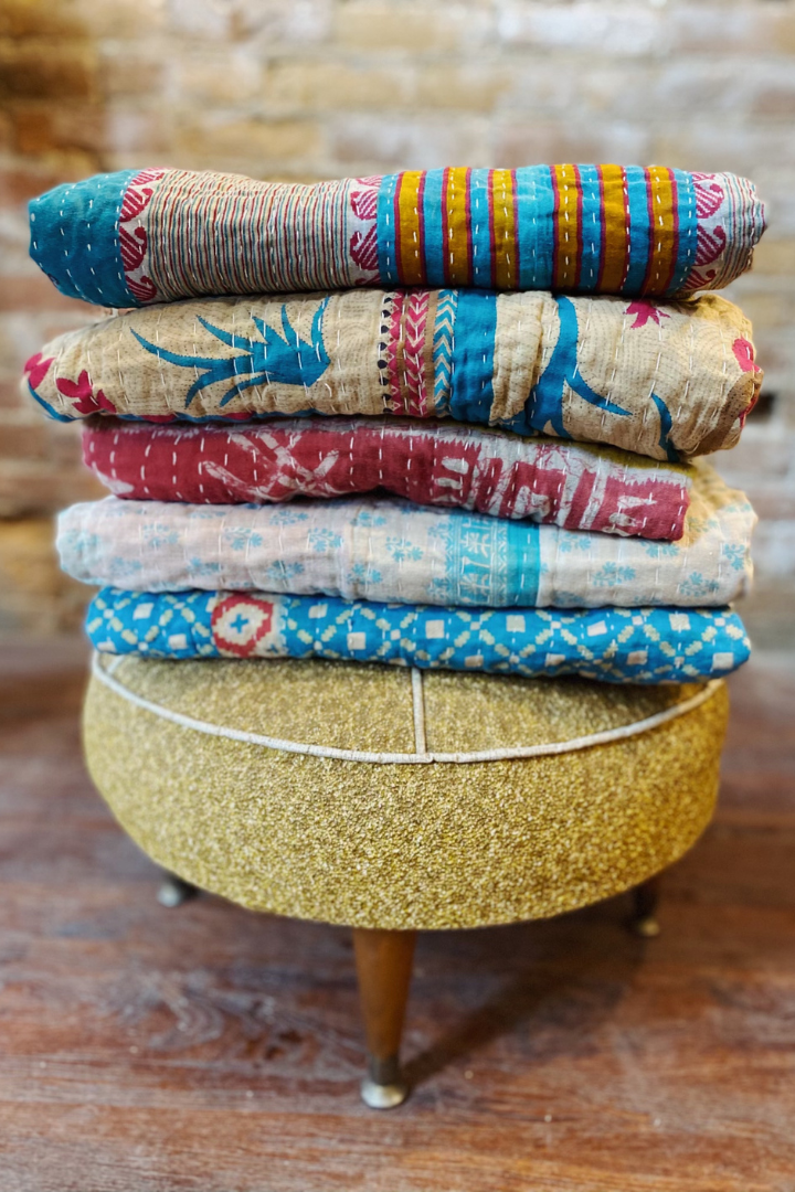 Seeds - Kantha Throw Blanket Quilt | Recycled Cotton Sari Unique