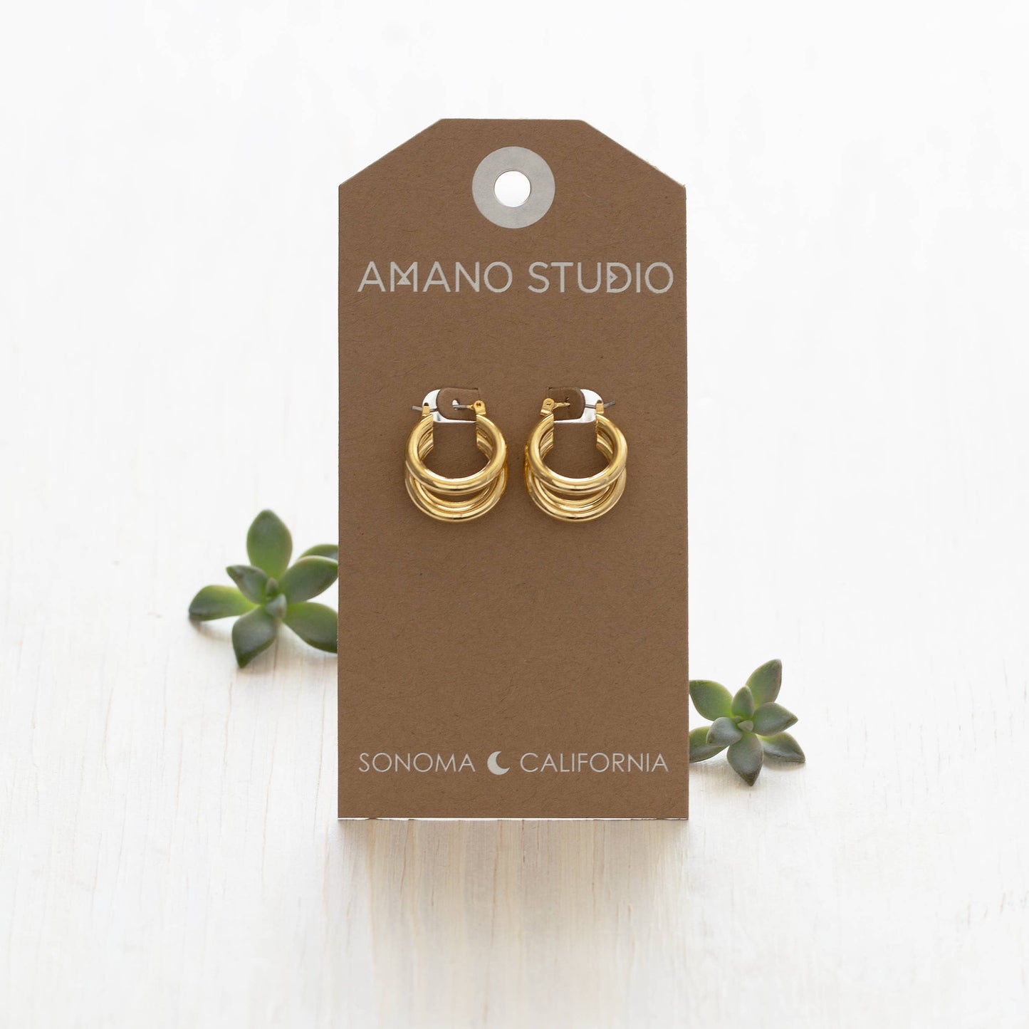 Vintage Style Triple Hoop Earrings: Gold