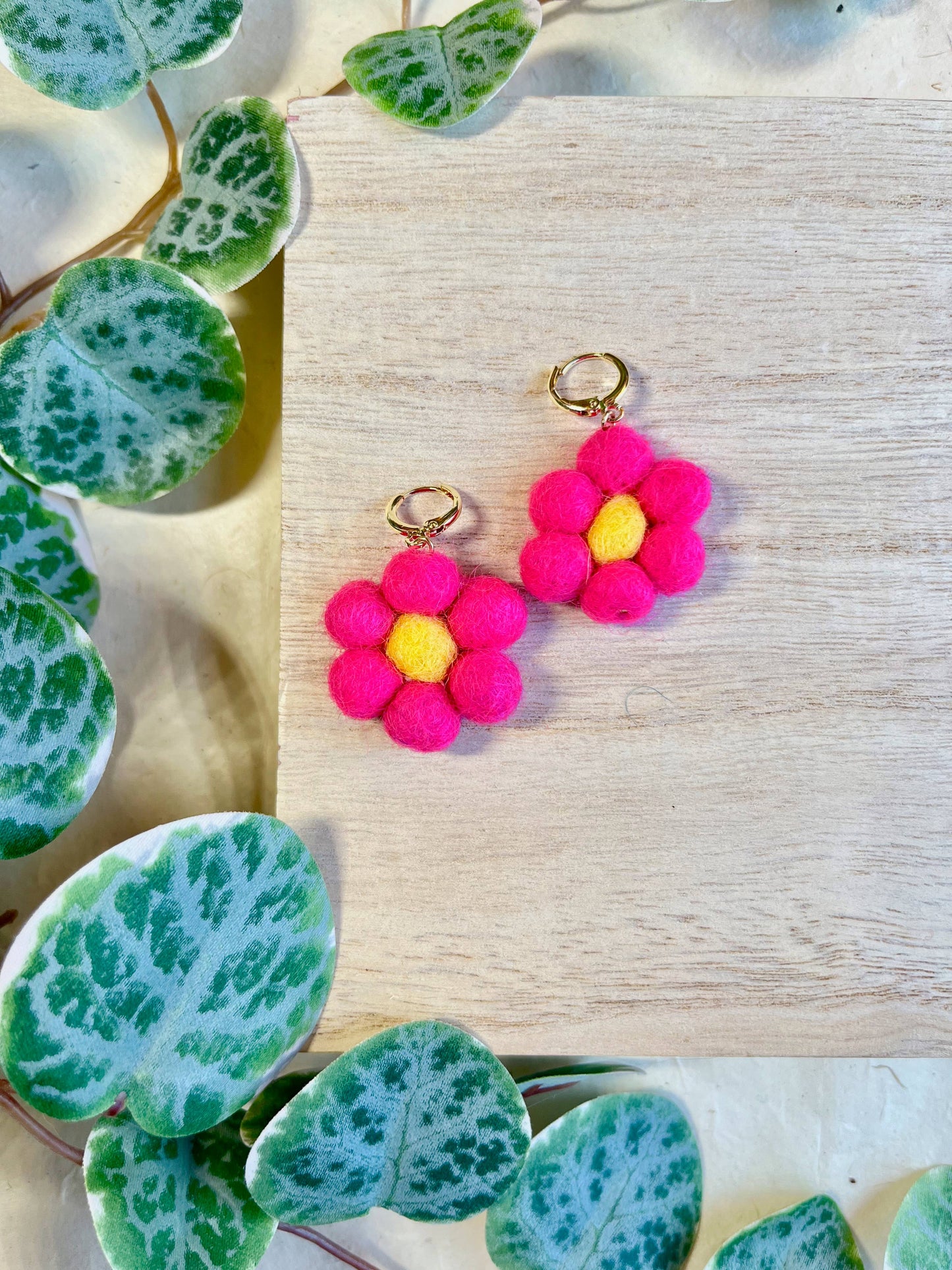 Honey Loom Designs - Mini Felted Daisy Earrings: Cyan