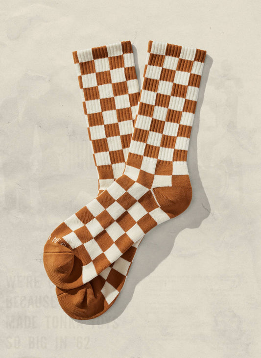 Checkerboard Socks (+6 Colors): Rust & Cream