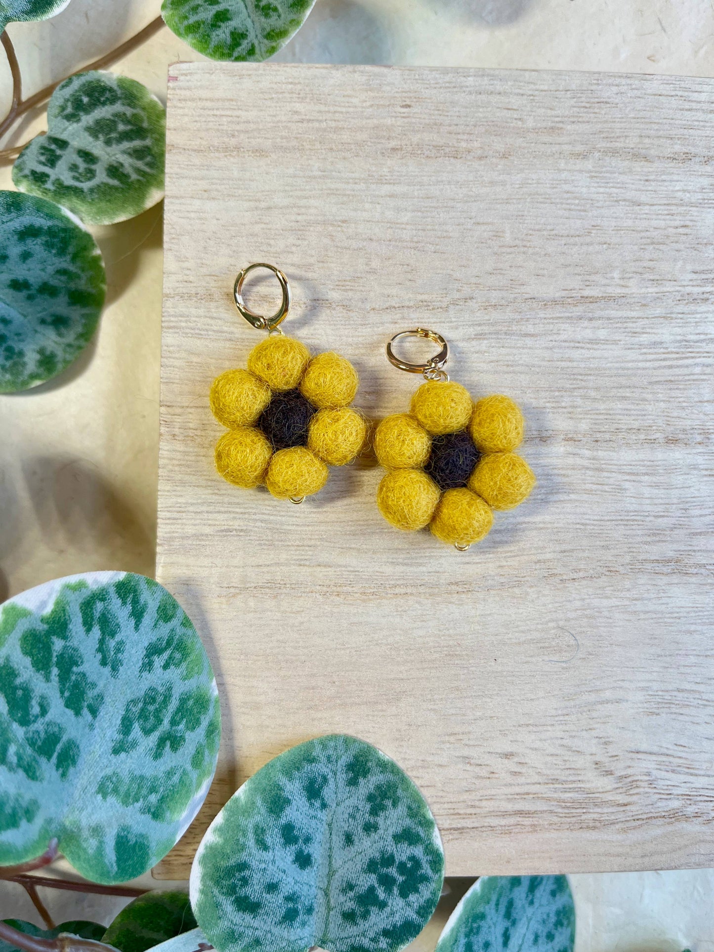 Honey Loom Designs - Mini Felted Daisy Earrings: White