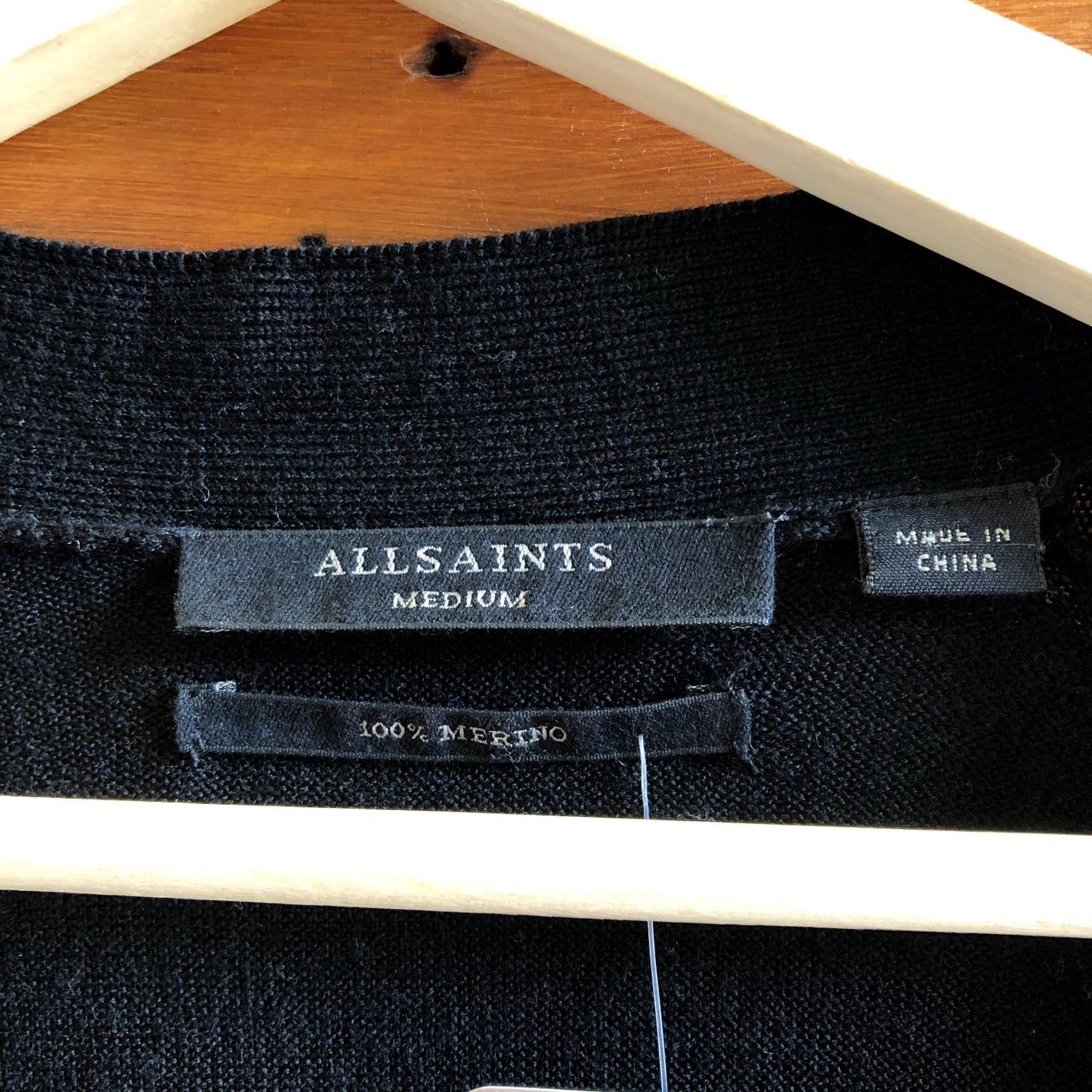 M - All Saints Black 100% Merino Wool Laced Sides Long Cardigan Sweater 0000MB