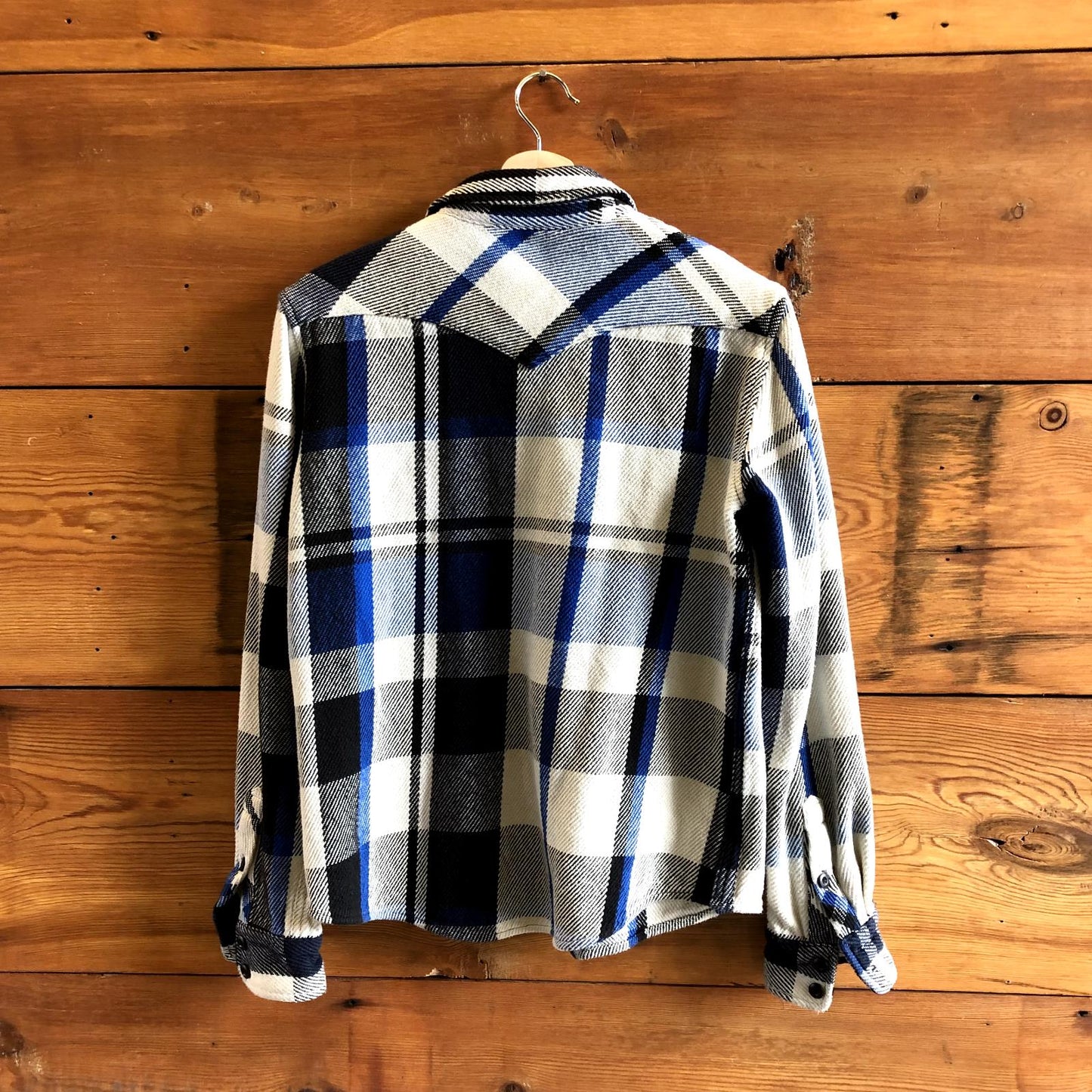 M - TOPO Designer White Black Blue Plaid Flannel Mountain Shirt Jacket 0816TB