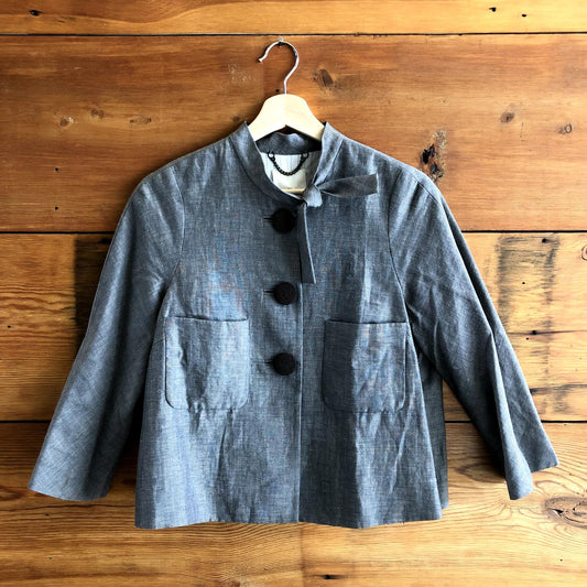 6 - 3.1 Phillip Lim Gray Collarless Button Up Pleated Back Swing Jacket 0825MO