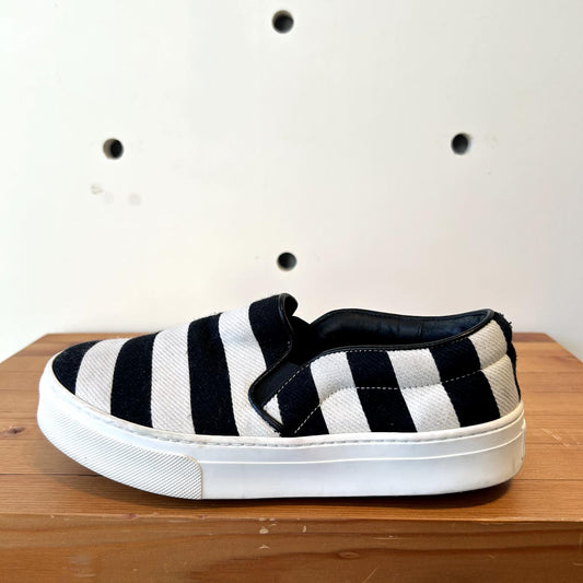 36 / 6 US - Celine Black & White Striped Canvas Slip On Sneakers Shoes 0307MD