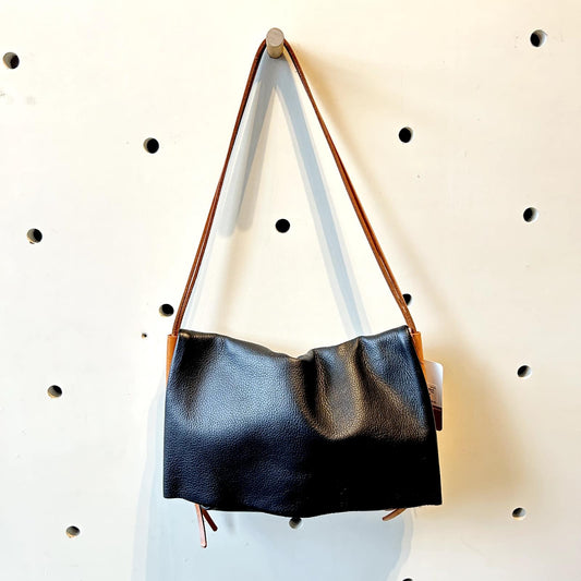 Open Habit $285 Black & Brown Leather 'The Fold' Shoulder Bag Purse 0307MD