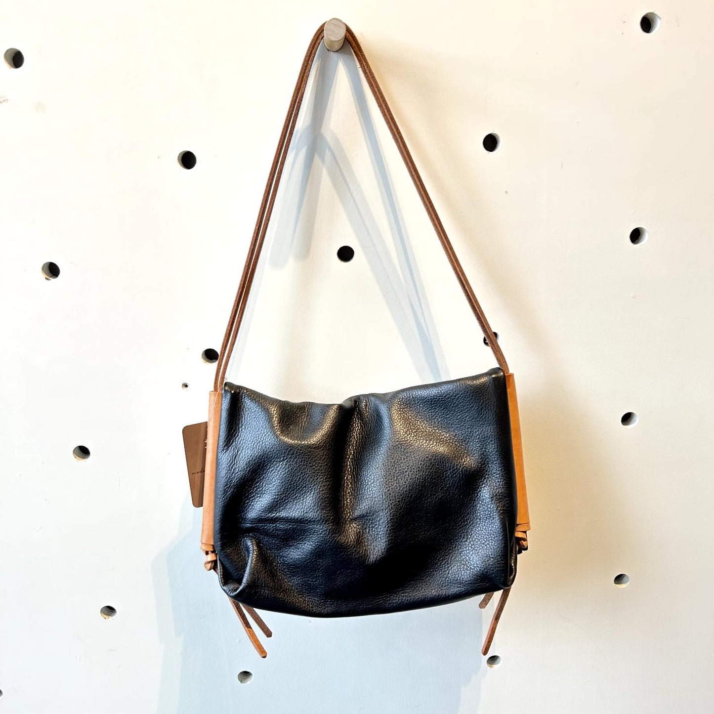 Open Habit $285 Black & Brown Leather 'The Fold' Shoulder Bag Purse 0307MD