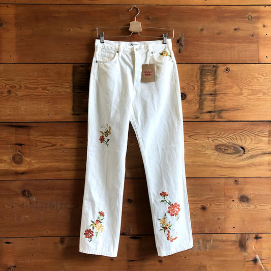 28 - Reformation White Denim Floral Embroidered High Waist Jeans NEW 0716MD
