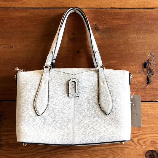 Furla $408 White Leather Top Zip Pebbled Leather Crossbody Purse NEW 0716MD