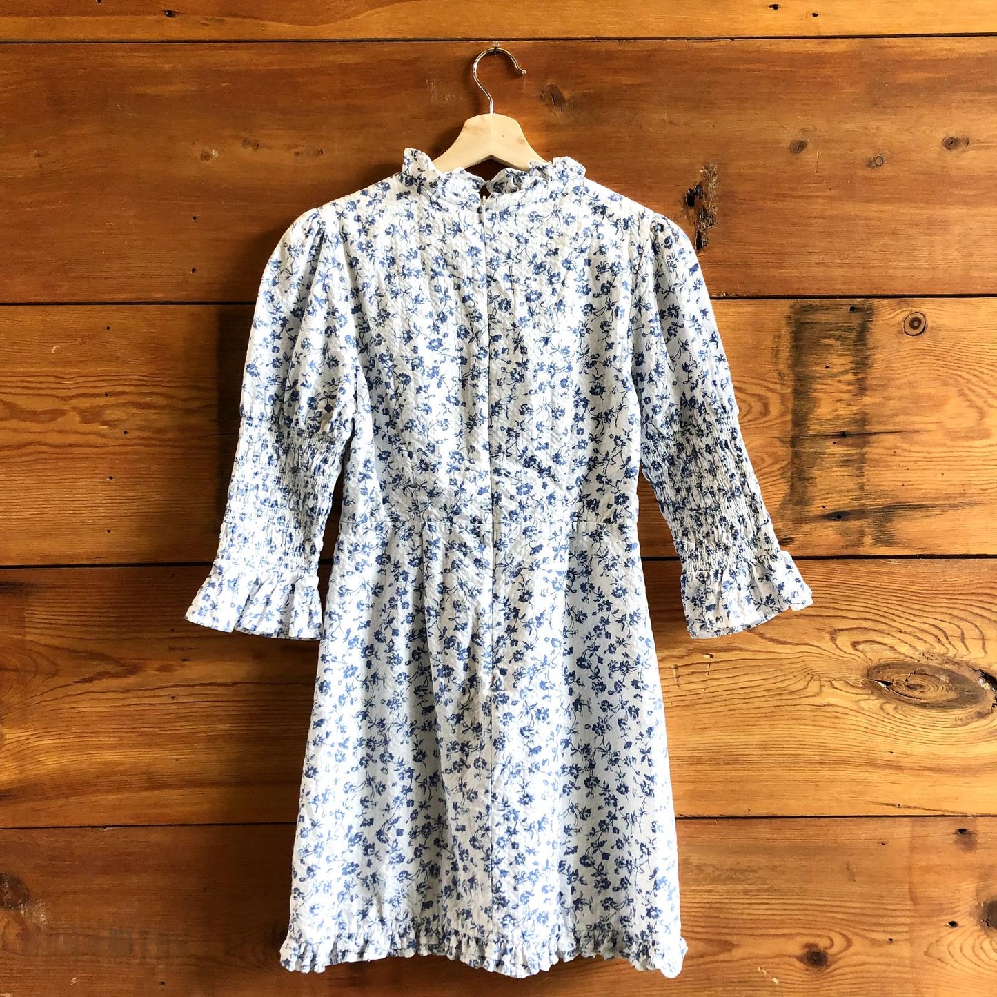 S - Laura Ashley X Urban Outfitters White Blue Floral Print Mini Dress 0425GN