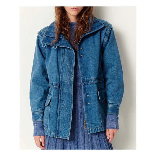 XS - Sessun $300 Vintage Blue Denim Mountain Removable Sleeve Jacket NEW 0818SL