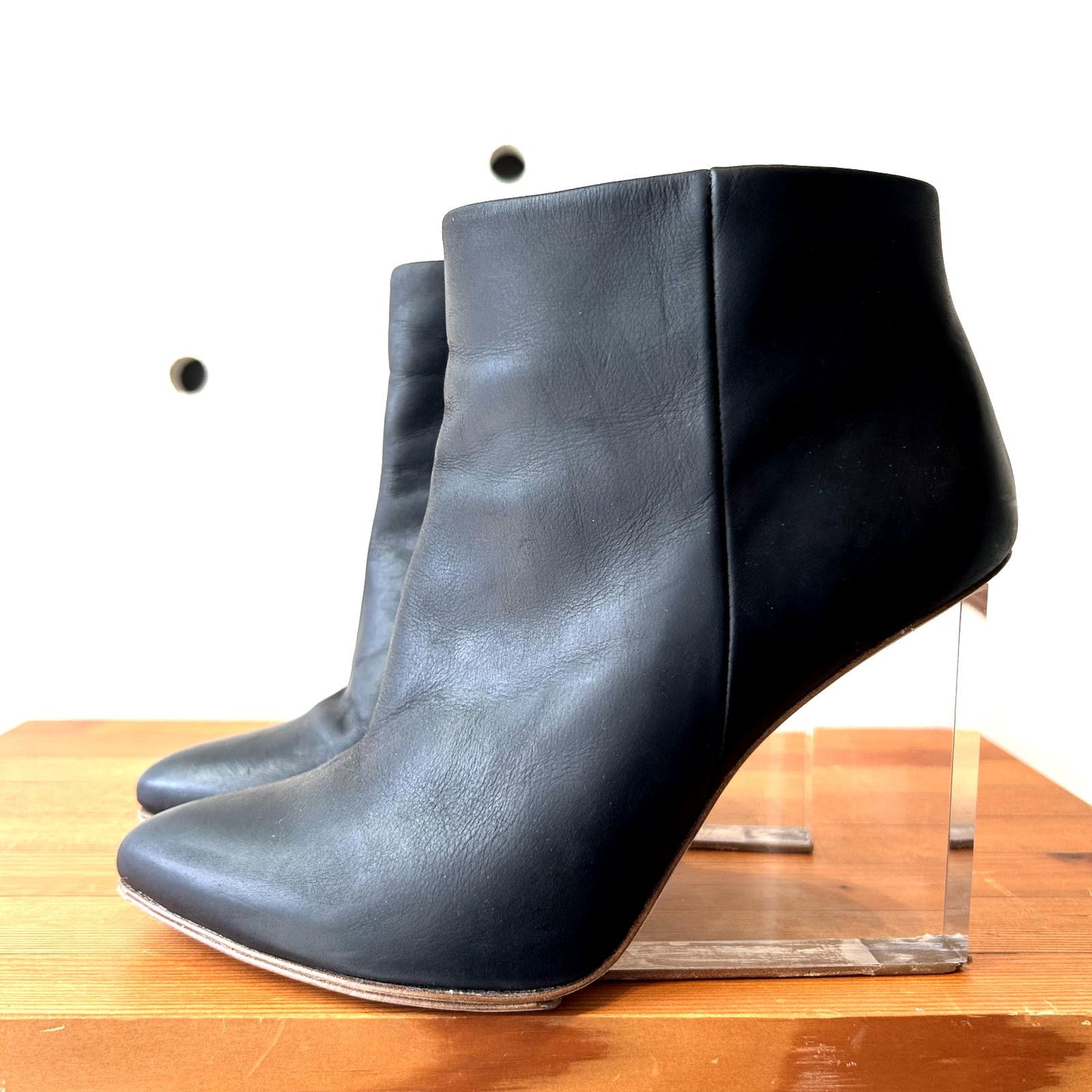 40 / 9.5 - H&M Maison Margiela Black Leather Plexi Clear Wedge Boots 0316KC
