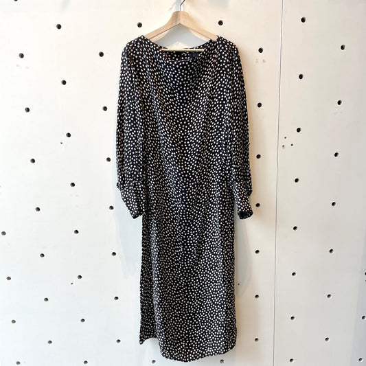 12 - COS Sweden Black White Dotted Long Sleeve Cupro Silk Maxi Dress 0916VB