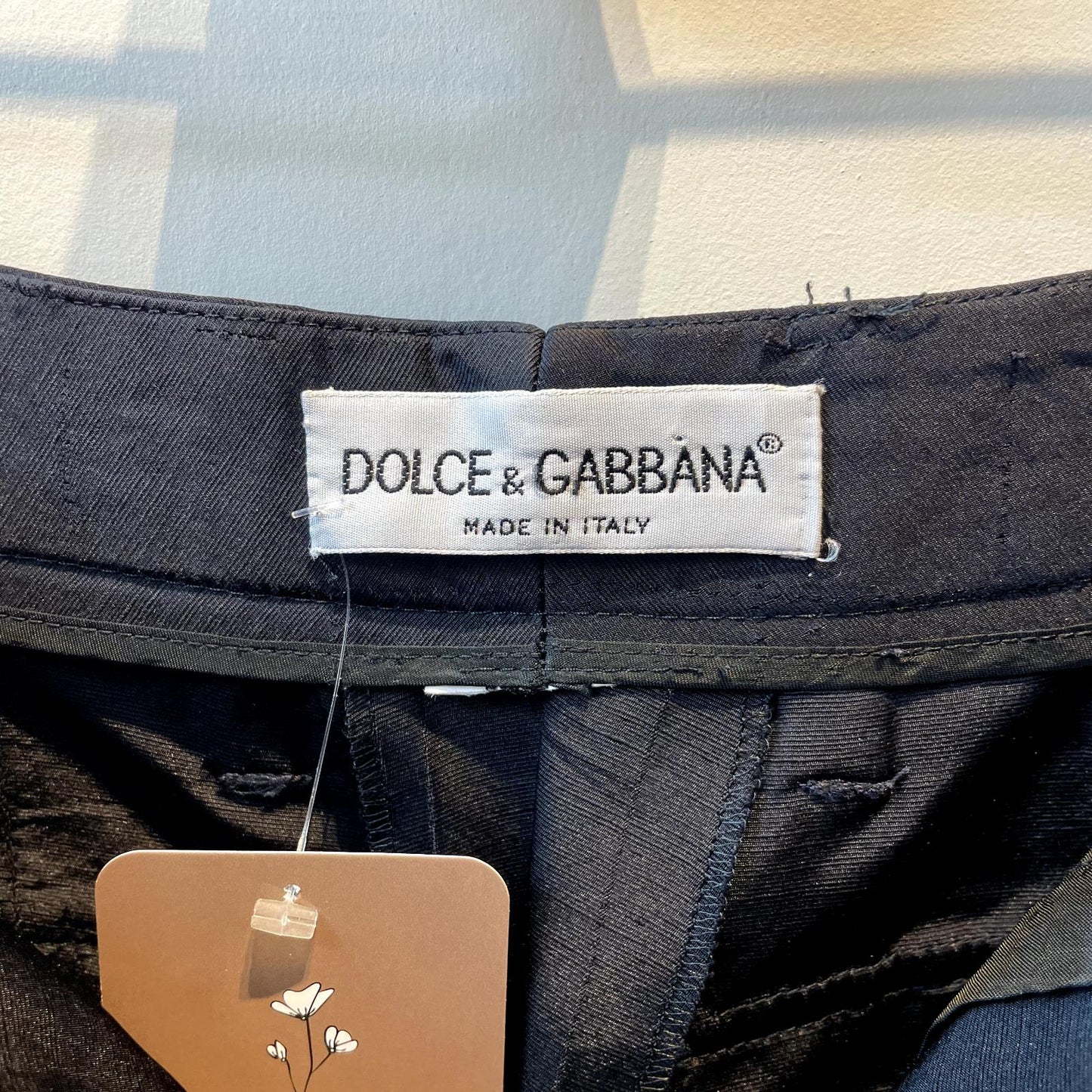 S - Dolce & Gabbana Black Silky High Waisted Barrel Leg Zipper Hem Pants 1107SS