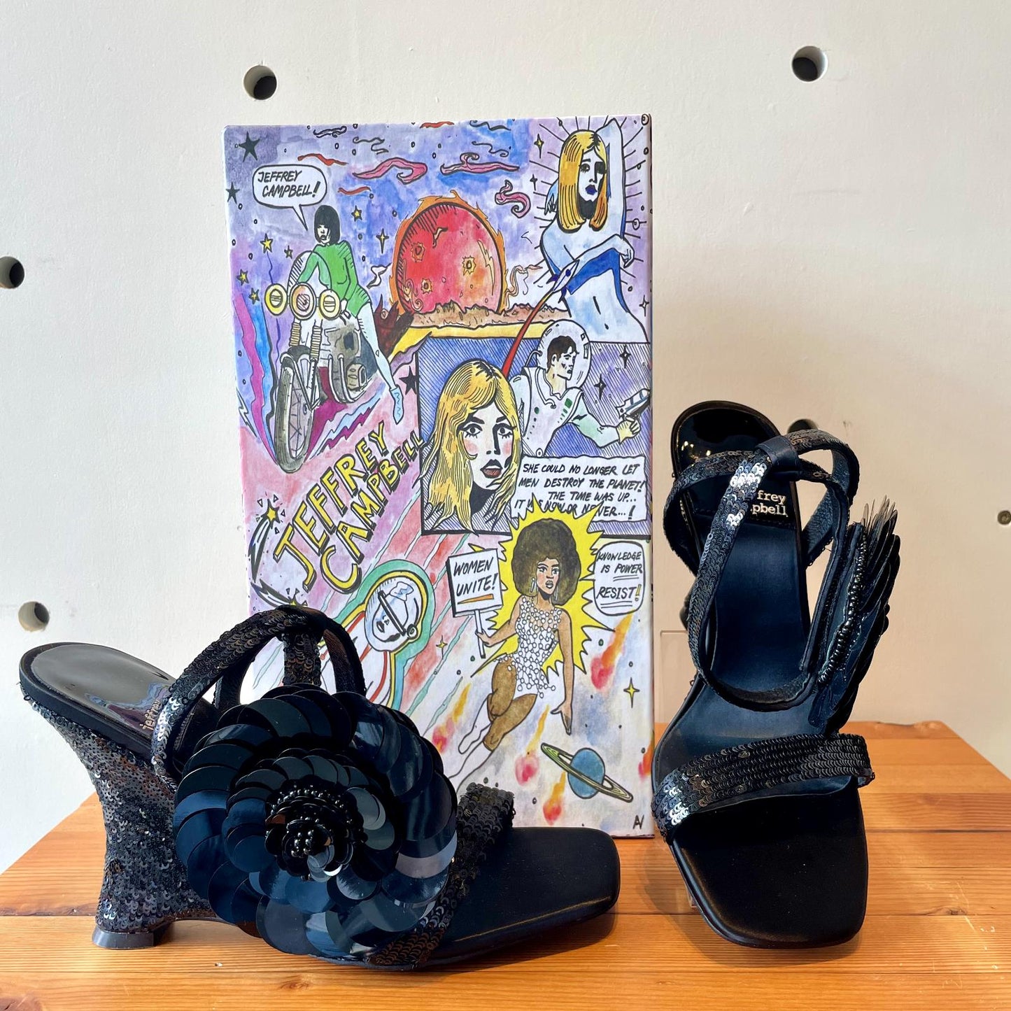 7 - Jeffrey Campbell $210 Black Sequin Floraline Heels Shoes NEW w/ Box 0716MD