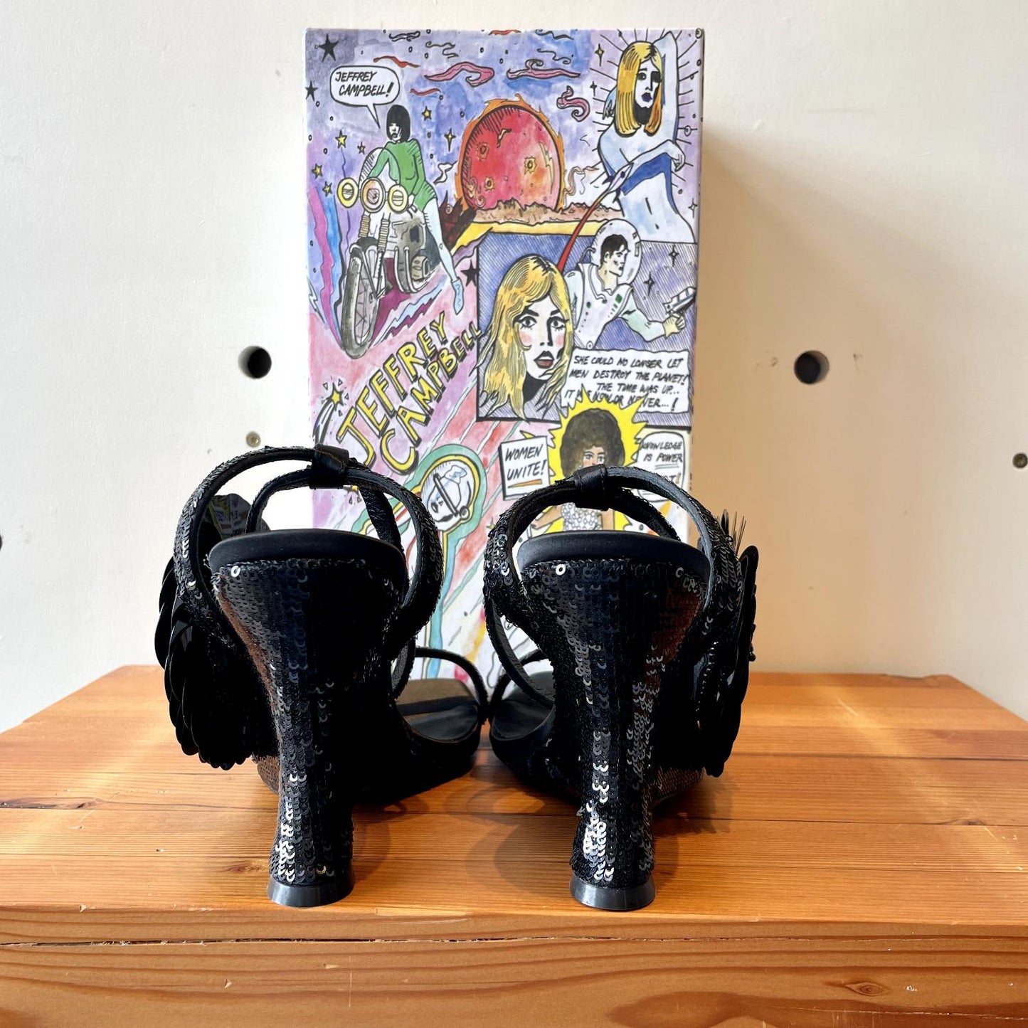 7 - Jeffrey Campbell $210 Black Sequin Floraline Heels Shoes NEW w/ Box 0716MD