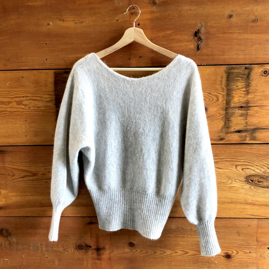 S - Sezane Light Heather Gray Mohair Low V- Back Slouchy Sweater 0904NF